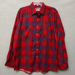 American Edition Flannel Shirt Mens L Red Plaid Long Sleeve Cotton Made in USA